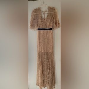 Lace cream and black maxi dress